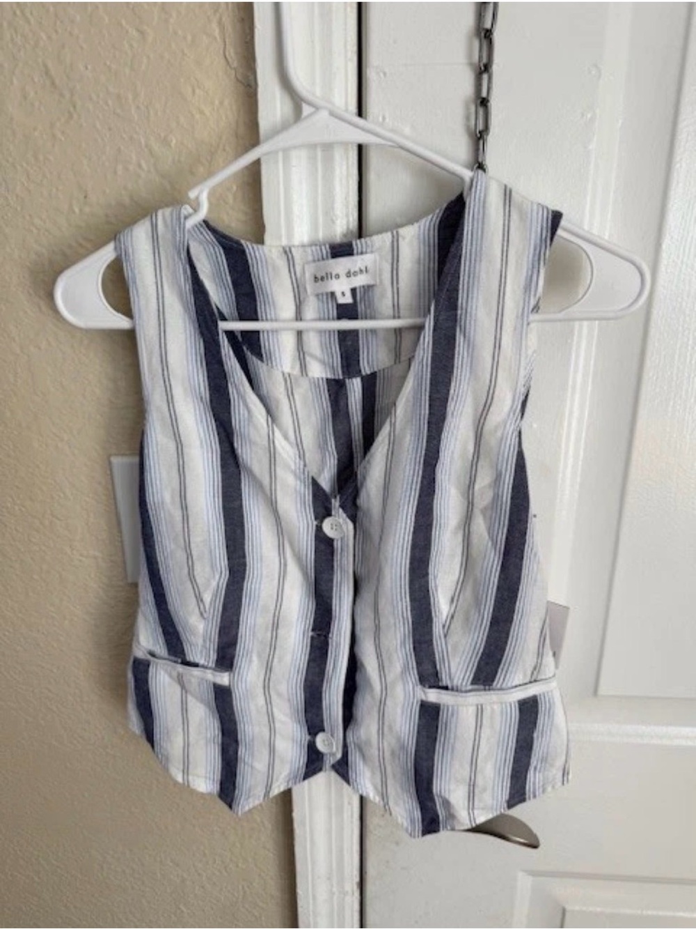 Bella Dahl Navy and White Vertical Stripe Linen Vest